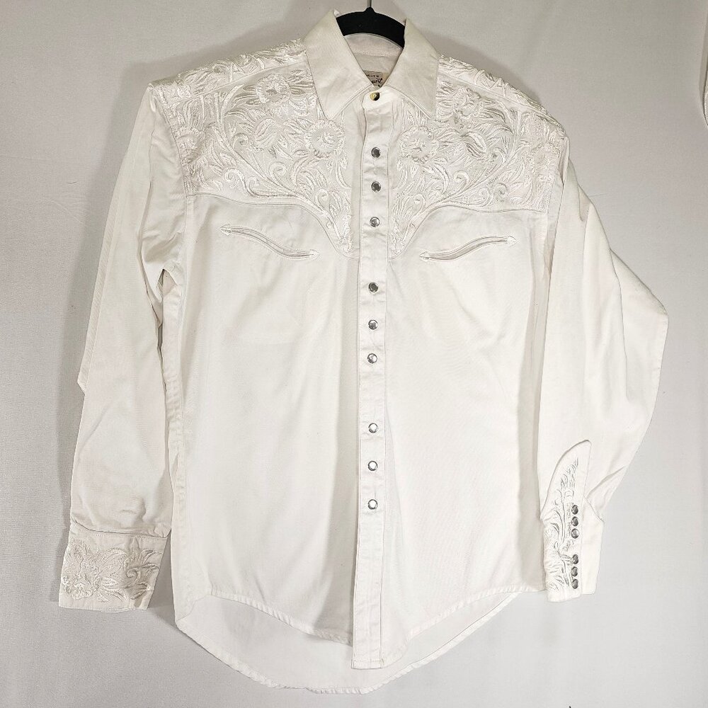Men's Vintage White-on-White Tooling Embroidered Western Shirt